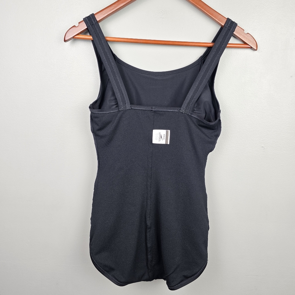 Speedo Tank One-Piece Swimsuit Shirred Side Panels Black Womens Size M Swimming - Picture 7 of 14